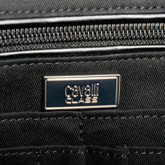 Cavalli Class Men's Black Textured Leather Document Portfolio Case Bag - Picture 5 of 6